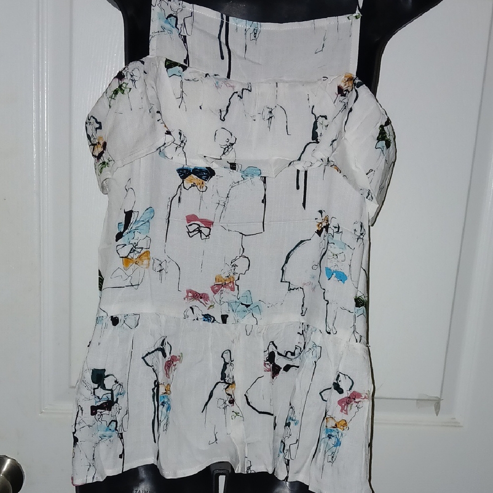 Doe & Rae Stylish White Printed Ruffle Top - Picture 5 of 10